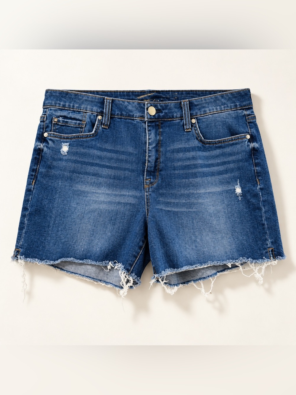 Seven7 Distressed Frayed Hem Denim Shorts - Blue